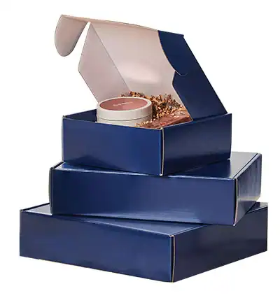 8W x 8L x 3H, Navy Gloss Corrugated Mailer Boxes