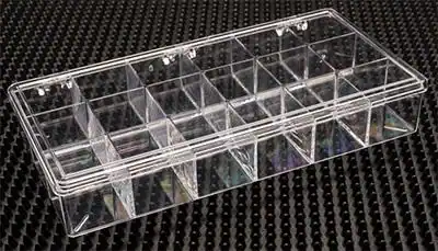 8-1/4W x 4-1/2L x 1-3/8H, Rigid Clear Hinged Partition Boxes, 18 Partitions