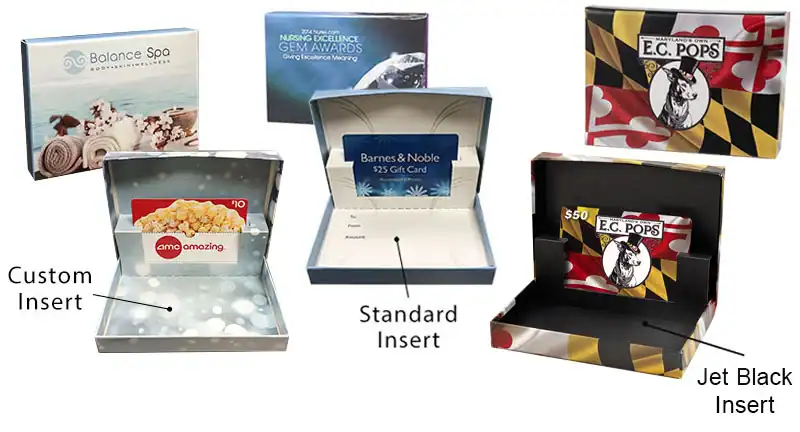 4-11/16W x 3-3/8L x 3/4H, Custom Digital Full Color Flip Gift Card Boxes, Custom Printed Insert