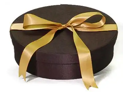 13-1/2W x 11-1/2L x 3-7/8H (Oval), Fabric Covered Wine Bottle and Glass Gift Boxes, Dk Brown