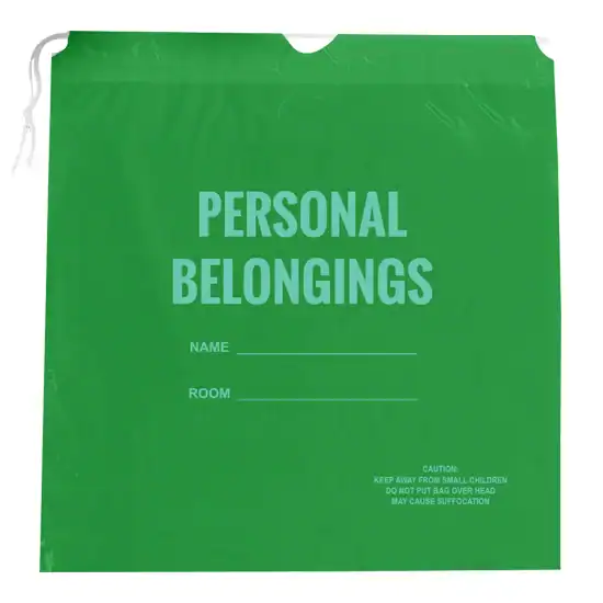 18W x 20L, Green Drawstring Patient Belonging Bags