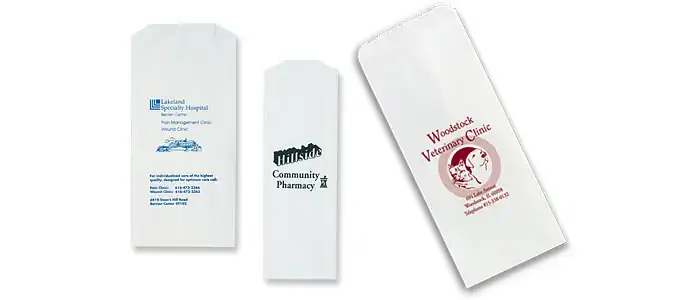 3-1/2W x 1-1/2L x 10H, Short Run White Prescription Bags, White