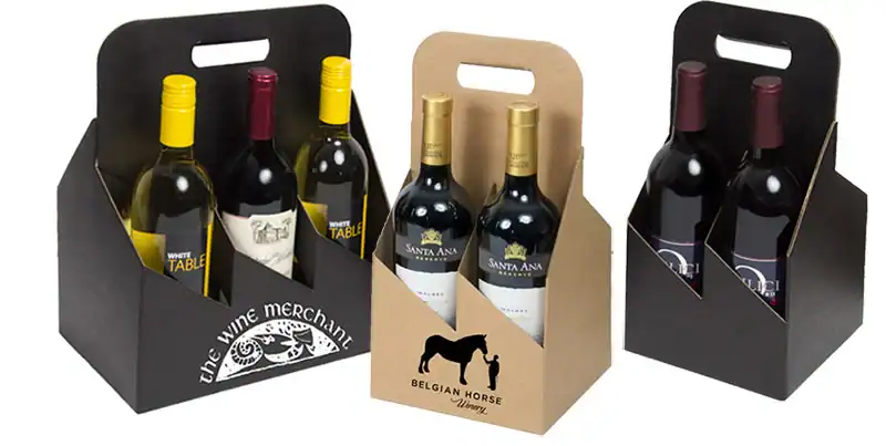10-5/8W x 7L x 13-3/4H, Wine Bottle Carrier, Black Kraft