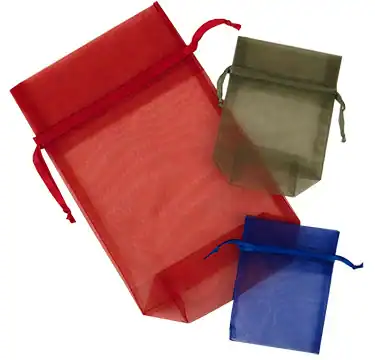 5W x 1-3/4D x 6H, Sheer Organza Satin Cord Gift and Wine Pouches, White