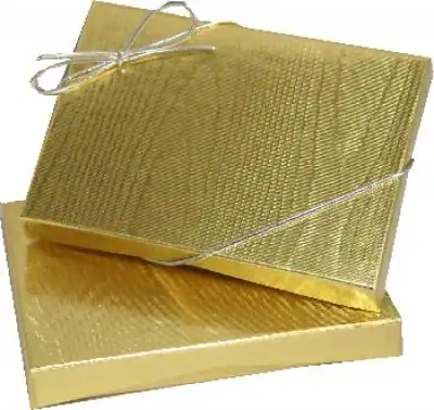 4-11/16W x 3-3/8L x 3/4H, Flip-Box Fiber Filled Jewelry Box, Golden Metallic Embossed