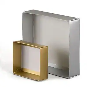 4-1/2W x 4-1/2L x 1-1/2H, Luster Metallic 2 Piece Box w/Gloss Coating and Folding Setup Lids, Special Gold