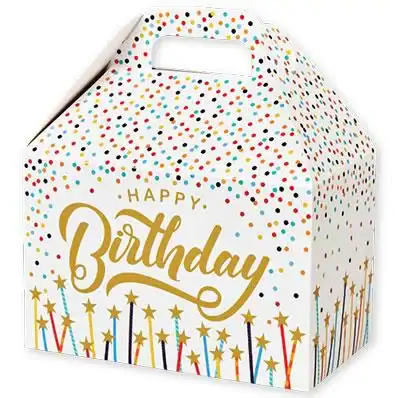 8-1/2W x 5L x 5-1/2H, Theme Gable Gift Basket Boxes, Happy B-Day Stars