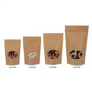 5W x 2-1/2L x 8H, Kraft Window Stand Up Pouches