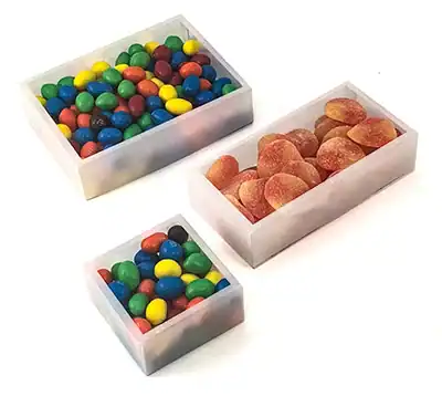 2-3/4W x 2-3/4L x 1-3/8H, White Sided Clear View Top PET Candy Boxes