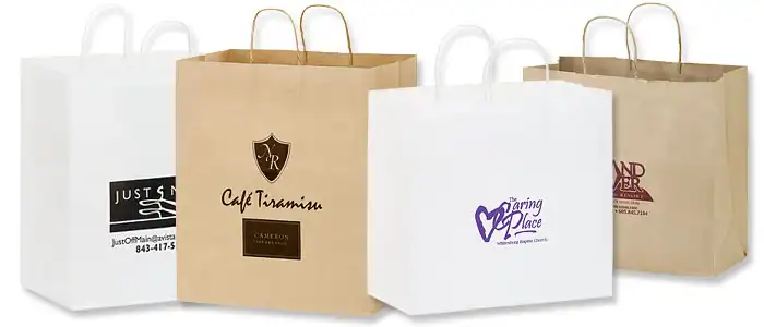 13W x 7L x 12-3/4H - imprint 6 x 4, Short Run Imprinted Carry Out Bags, Natural Kraft