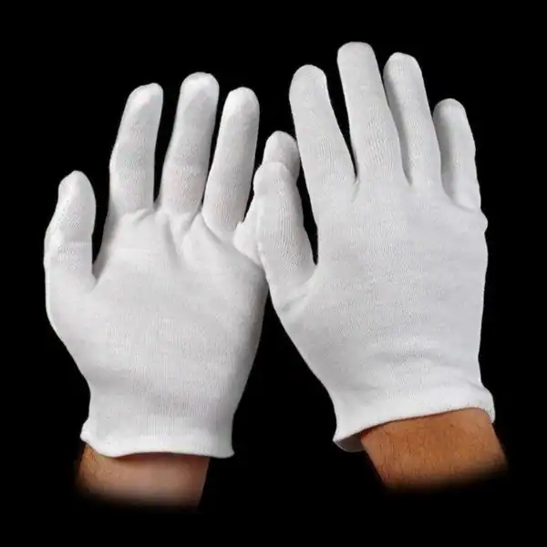 Medium Weight Cotton Gloves w/Hem, White, Ladies'