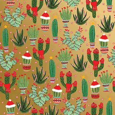 24W x 208 ft, Holiday Wrapping Paper, Christmas Cactus