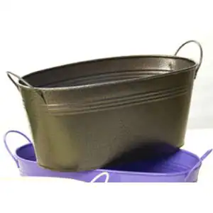 12 inch Antique Brown Painted Oval Tub with Side Handles