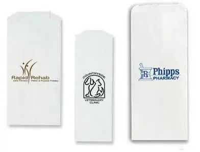 3-1/2W x 2L x 10-1/4H, White Printed Pharmacy Bags