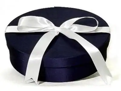13-1/2W x 11-1/2L x 3-7/8H (Oval), Fabric Covered Wine Bottle and Glass Gift Boxes, Navy Blue