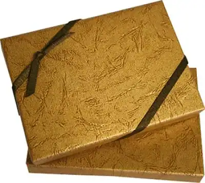 4-11/16W x 3-3/8L x 3/4H, Flip-Box Fiber Filled Jewelry Box, Golden Leather