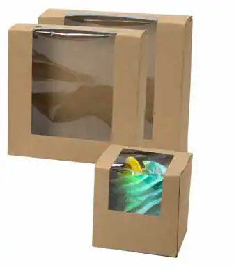 8L x 6W x 2H, Natural Kraft Bakery Boxes with Window, Kraft