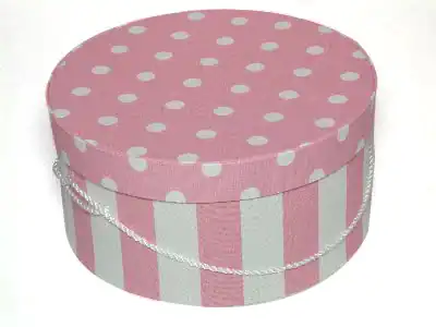 8-3/8W x 6-5/8L x 4-1/2H, Pink and White Stripe Hat Boxes