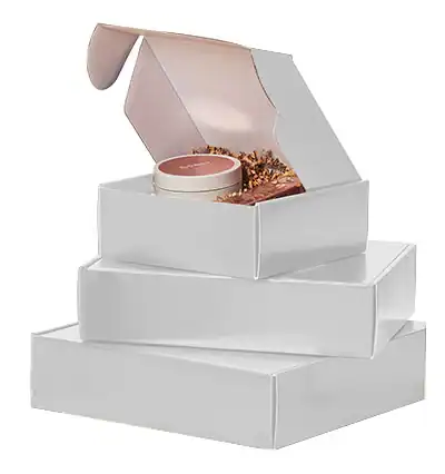 8W x 8L x 3H, White Gloss Corrugated Mailer Boxes