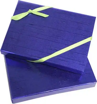 4-11/16W x 3-3/8L x 3/4H, Flip-Box Fiber Filled Jewelry Box, Blue Metallic Embossed