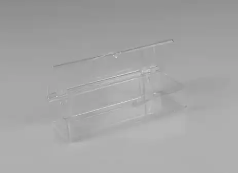 4-1/2W x 1-3/4L x 1-1/2H, Rigid Hinged Plastic Boxes, Clear