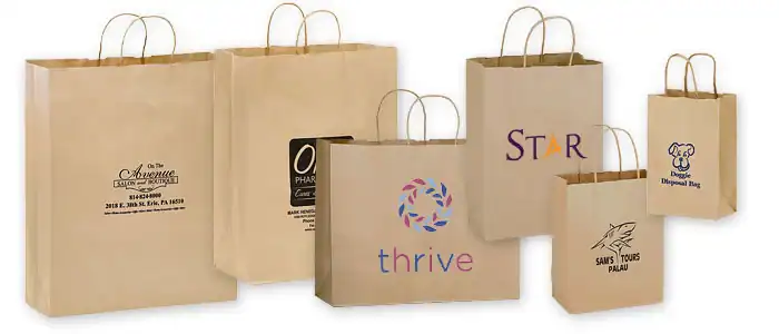 5W x 3-1/2L x 8H, Short Run Imprinted Natural Shoppers, Natural Kraft