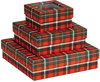 3-3/4W x 3-3/4L x 2-1/8H, Ultra-Rigid Gourmet 2 Piece Window Boxes, Christmas Plaid