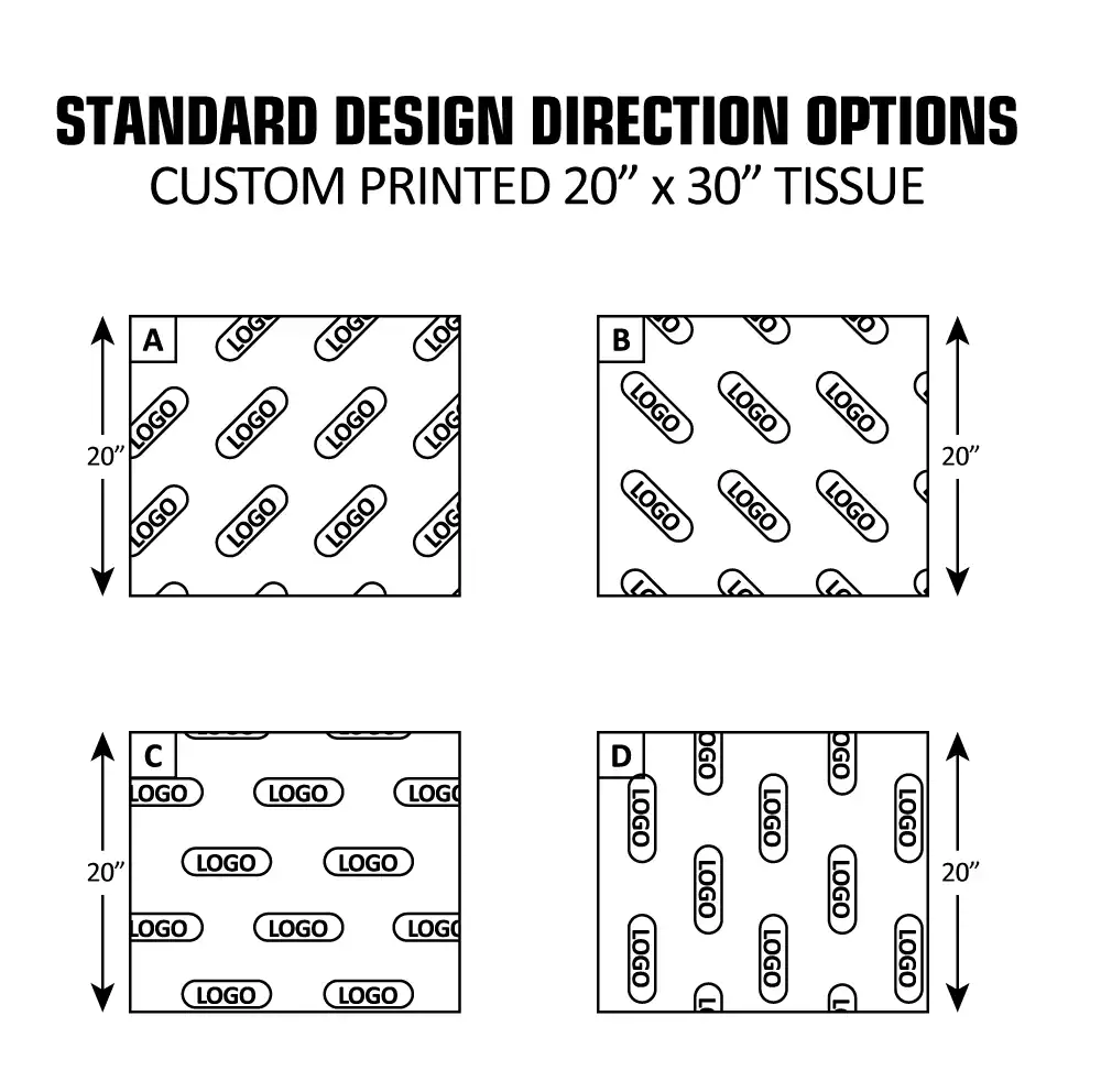 20L x 30W Custom Printed Tissue Paper, White or Kraft Tissue, 1 Color Imprint