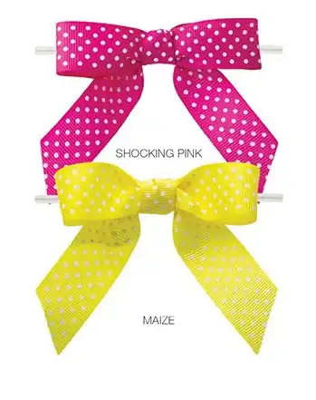 3W x 2-3/4 Bow, Pre-Tied Grosgrain Polka Dot Bows With Wire Twist, Maize