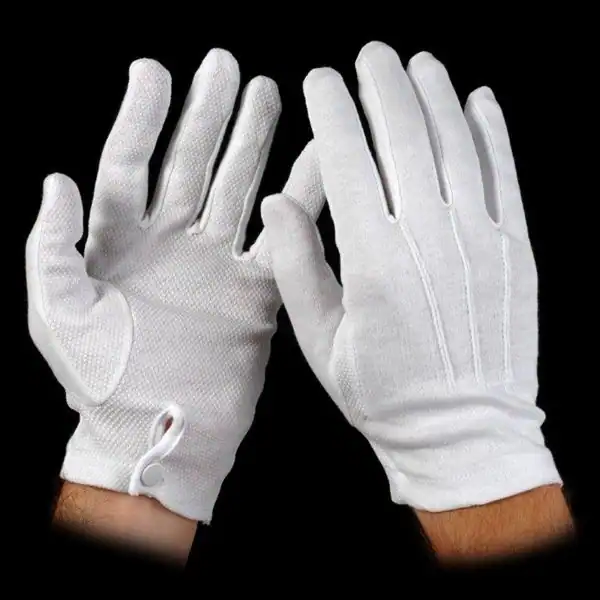 Cotton Sure Grip Gloves, Snap Wrist, White, L