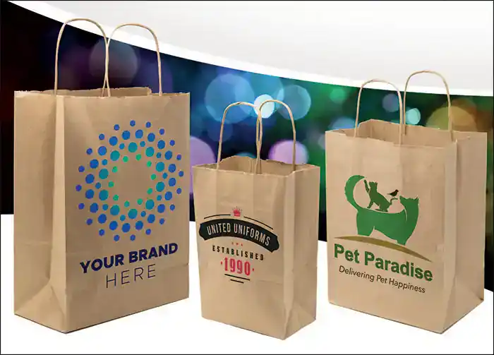 5W x 3.25L x 8.375H, Quick Print Full Color Imprinted Kraft Bags, Gem