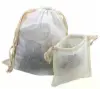 6W x 10L, Sheer Muslin Pouches with Cotton Twill Ribbon Drawstring & Serged Seams