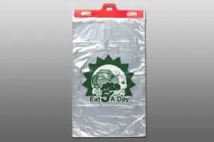 11W x 17L + 2'' Lip, 0.55 Mil Header Produce Bags, "Eat 5 A Day"