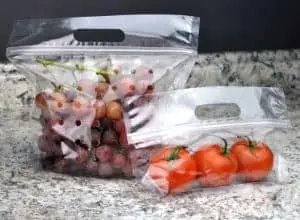 10.75W x 6L x 4BG Produce Bags, Die Cut Handle, Zip Top, Vented