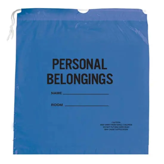 20W x 20L, Blue Drawstring Patient Belonging Bags