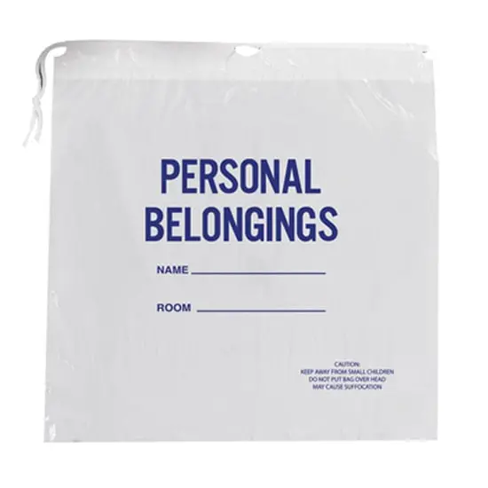 20W x 20L, White Drawstring Patient Belonging Bags