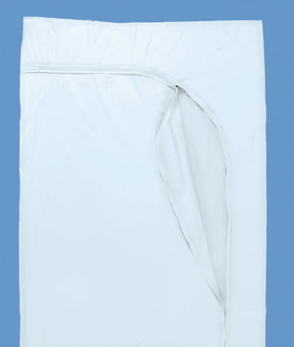 36W x 90L, White Vinyl Adult Post-Mortem Body Bags, Curved Zipper
