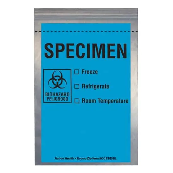6W x 9L, 2 Mil Blue Imprint Clear Specimen Bags with Tear Line