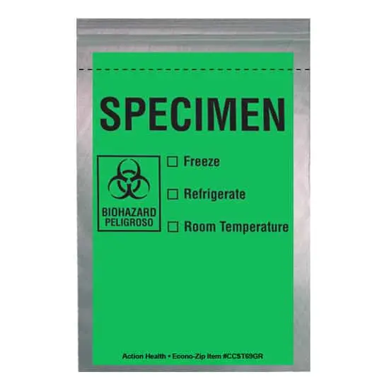 6W x 9L, 2 Mil Green Imprint Clear Specimen Bags with Tear Line