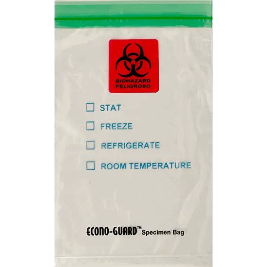 6W x 9L, 2 Mil Green Zipper Clear Specimen Bags