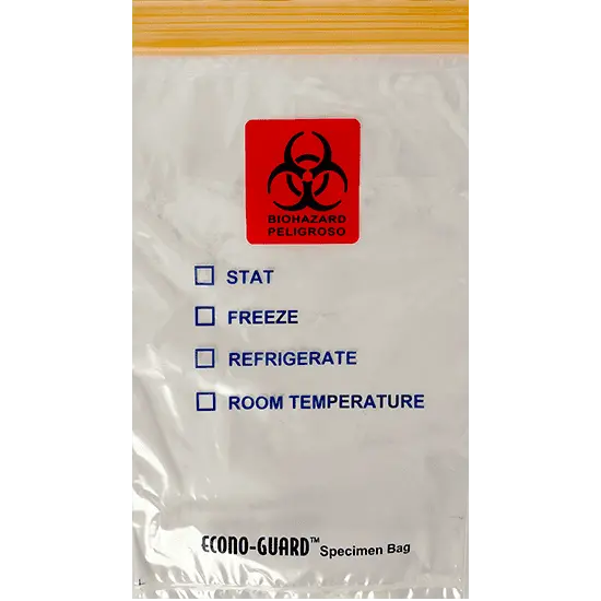 6W x 9L, 2 Mil Orange Zipper Clear Specimen Bags
