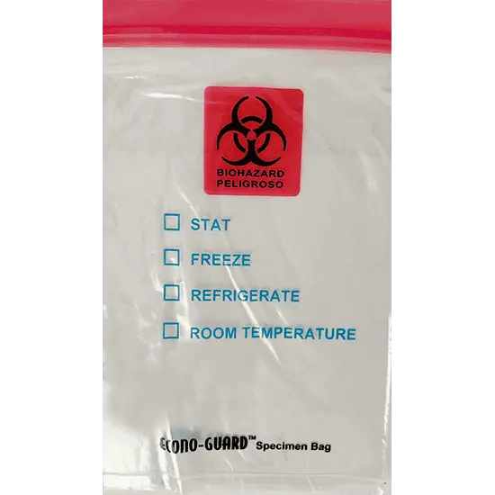 6W x 9L, 2 Mil Red Zipper Clear Specimen Bags