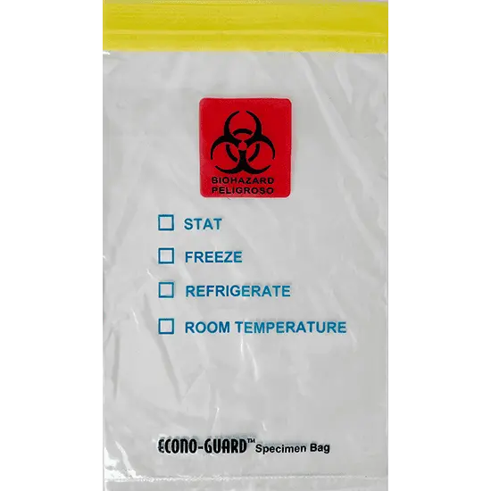 6W x 9L, 2 Mil Yellow Zipper Clear Specimen Bags