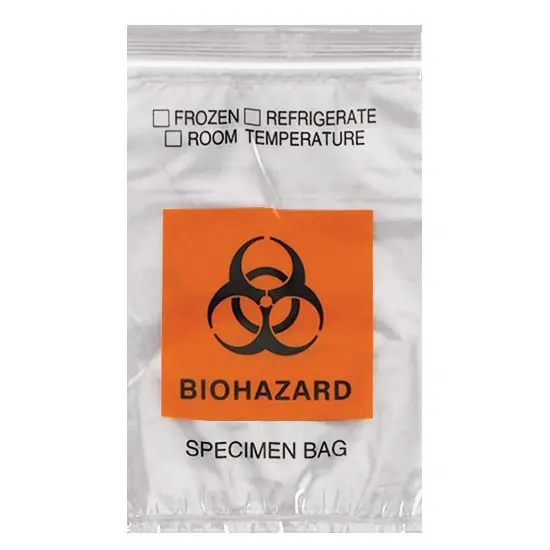 4W x 6L, 1.7 Mil Orange Imprint Clear Specimen Bags