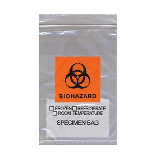 6W x 9L, 1.75 Mil Orange Imprint Clear Specimen Bags with Absorbent Pad