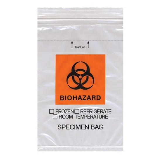6W x 9L, 1.75 Mil Orange Imprint Clear Specimen Bags with Perforation