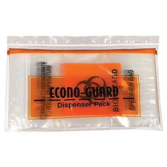 6W x 9L, 2 Mil Orange Imprint Clear Specimen Bags with Dispenser Pack