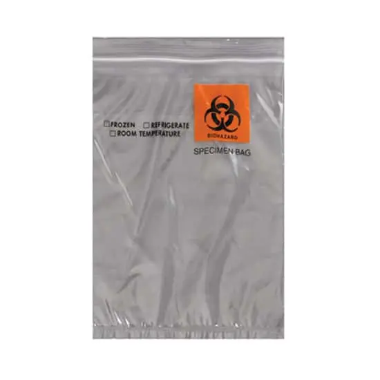 7W x 9.5L, 2 Mil Orange Imprint Clear Specimen Bags