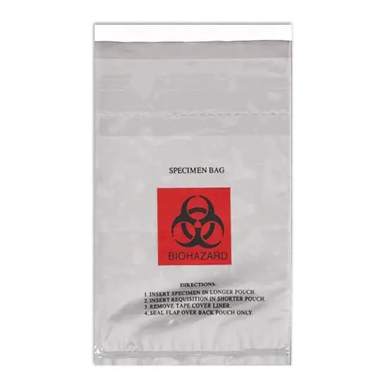 6W x 10L, 2 Mil Red Imprint Clear Specimen Bags with Adhesive Seal