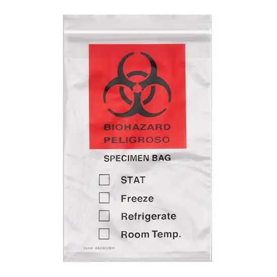 6W x 9L, 2 Mil Red Imprint Clear Specimen Bags